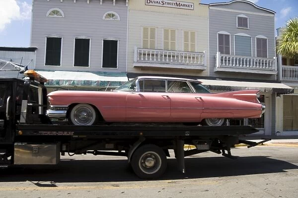 Pink Cadillac being transported