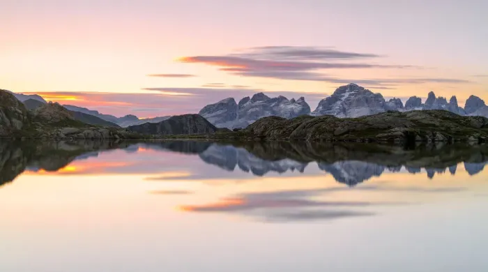 Framed Print : Pink clouds are reflected in Lago Nero at dawn, Cornisello Pinzolo, Brenta Dolomites Framed Print : Pink clouds are reflected in Lago Nero at dawn, Cornisello Pinzolo, Brenta Dolomites