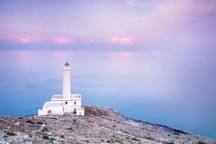 Framed Print : Pink sky on turquoise sea frames the lighthouse at Punta Palascia at sunset, Otranto Framed Print : Pink sky on turquoise sea frames the lighthouse at Punta Palascia at sunset, Otranto