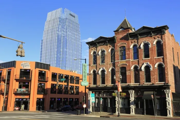 Framed Print : Pinnacle Tower and Broadway Street, Nashville, Tennessee, United States of America, North America