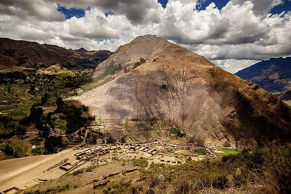 Pisaq Ruins from a distance, Sacred Valley, Peru, South America