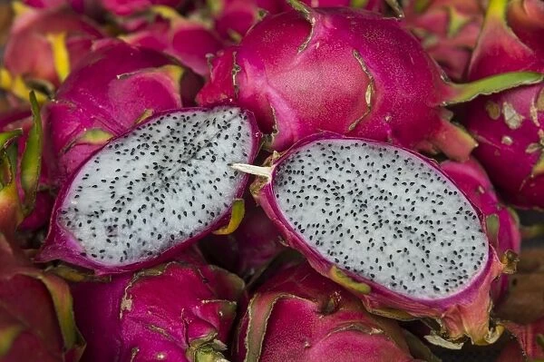 Pitaya fruits for sale at the market of Cacao, French Guiana, Department of France