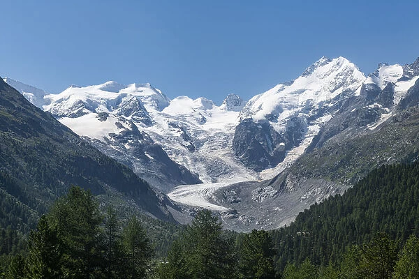 Piz Bernina and its glacier, St. Moritz, Engadine, Graubunden, Rhaetian Alps, Switzerland
