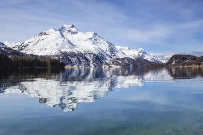 Framed Print : Piz da la Margna is reflected in the clear water of Lake Sils, Maloja Pass, Engadine Framed Print : Piz da la Margna is reflected in the clear water of Lake Sils, Maloja Pass, Engadine