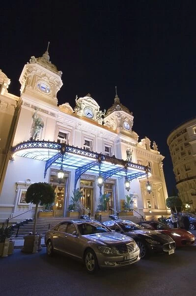 Place du Casino at dusk, Monte Carlo, Monaco, Europe
