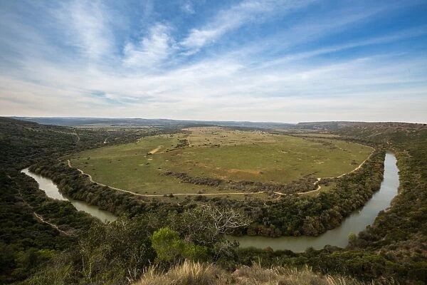 The plains of the Amakhala Game Reserve surrounded by the Bushmans River, Eastern Cape
