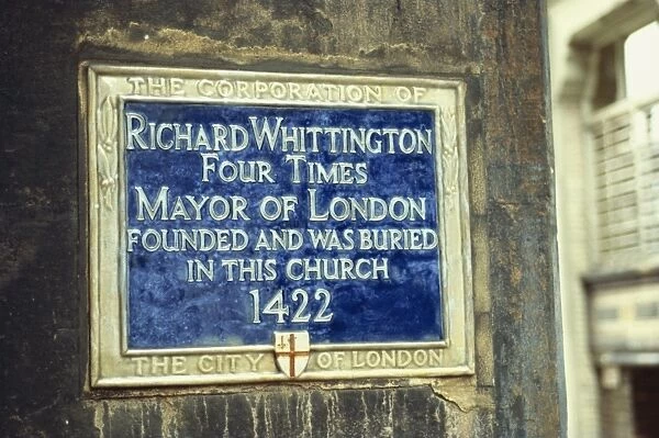 Plaque commemorating Richard Whittington, Church of St. Michael, Paternoster Royal