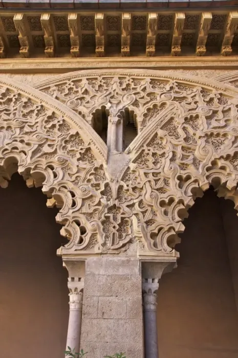 Framed Print : Detail of plaster decor in the garden gallery dating from the 15th century, St. Isabel courtyard, the Aljaferia Palace, Saragossa (Zaragoza), Aragon, Spain, Europe Framed Print : Detail of plaster decor in the garden gallery dating from the 15th century, St. Isabel courtyard, the Aljaferia Palace, Saragossa (Zaragoza), Aragon, Spain, Europe