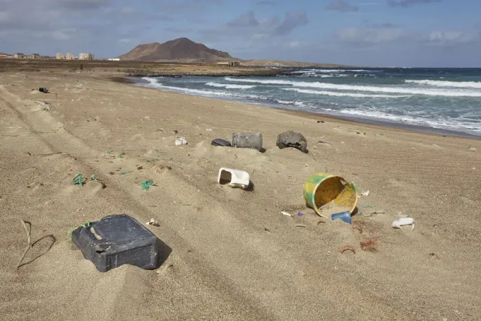 Framed Print : Plastic pollution on the beach at Baia Parda, east coast of Sal, Cape Verde Islands, Atlantic, Africa Framed Print : Plastic pollution on the beach at Baia Parda, east coast of Sal, Cape Verde Islands, Atlantic, Africa