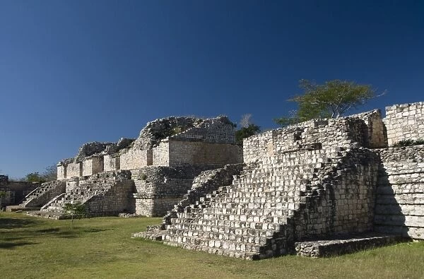 One platform with two structures called the Twins, Ek Balam, Yucatan, Mexico