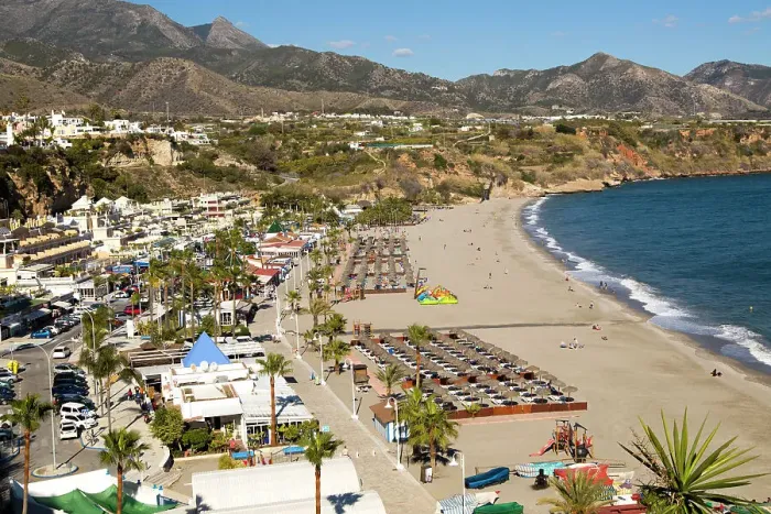 Framed Print : Playa Burriana sandy beach at popular holiday resort town of Nerja, Malaga province, Andalusia, Spain, Europe Framed Print : Playa Burriana sandy beach at popular holiday resort town of Nerja, Malaga province, Andalusia, Spain, Europe