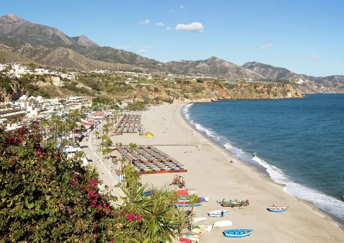 Framed Print : Playa Burriana sandy beach at popular holiday resort town of Nerja, Malaga province, Andalusia, Spain, Europe Framed Print : Playa Burriana sandy beach at popular holiday resort town of Nerja, Malaga province, Andalusia, Spain, Europe