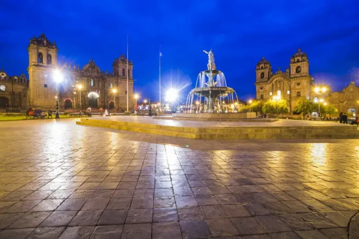 Framed Print : Plaza de Armas Fountain, Cusco Cathedral and Church of the Society of Jesus at night Framed Print : Plaza de Armas Fountain, Cusco Cathedral and Church of the Society of Jesus at night