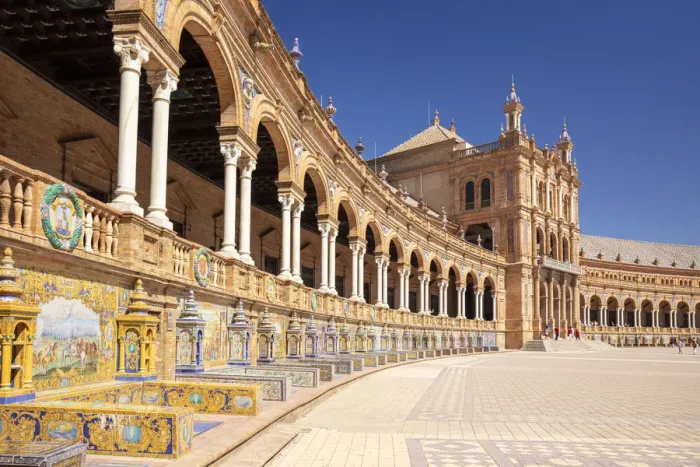 Framed Print : Plaza de Espana with ceramic tiled alcoves and arches, Maria Luisa Park, Seville Framed Print : Plaza de Espana with ceramic tiled alcoves and arches, Maria Luisa Park, Seville