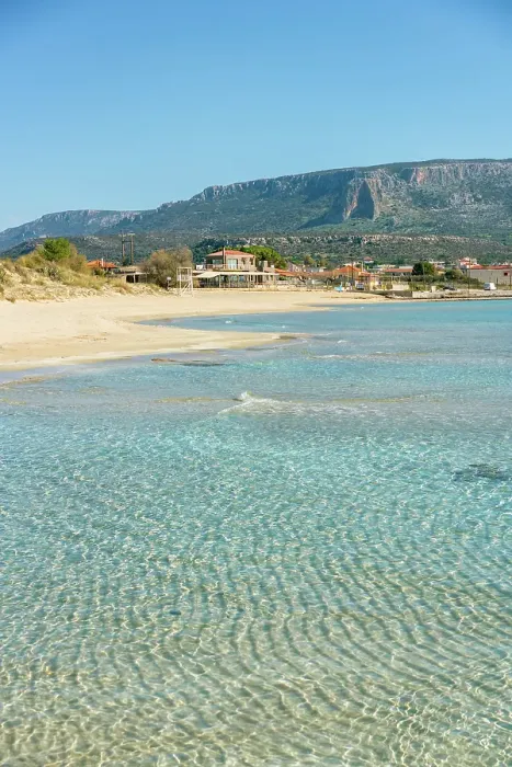 Framed Print : Plitra beach with turquoise water in Karavostasi in the south of Greece, Peloponnese, Greece Framed Print : Plitra beach with turquoise water in Karavostasi in the south of Greece, Peloponnese, Greece