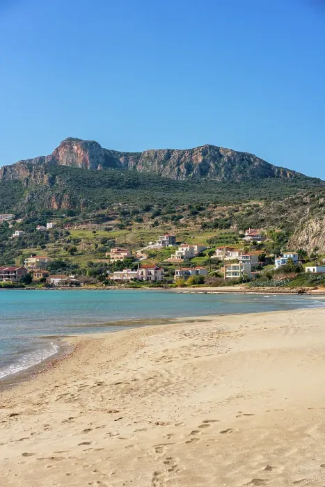 Framed Print : Plitra beach with turquoise water in Karavostasi in the south of Greece, Peloponnese, Greece Framed Print : Plitra beach with turquoise water in Karavostasi in the south of Greece, Peloponnese, Greece