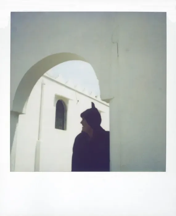 Framed Print : Polaroid image of man wearing traditional woolen djellaba Framed Print : Polaroid image of man wearing traditional woolen djellaba