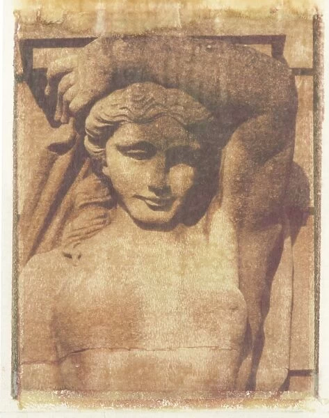 Polaroid Image Transfer of carved stone figure against stone wall, Blenheim Palace