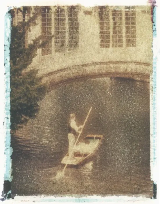 Framed Print : Polaroid Image Transfer of man punting tourists in traditional wooden boat Framed Print : Polaroid Image Transfer of man punting tourists in traditional wooden boat