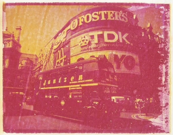 Polaroid Image Transfer of Piccadilly Circus with red double decker bus