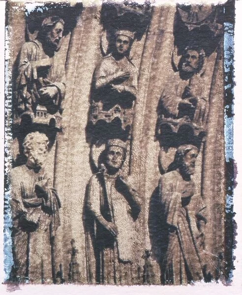 Polaroid Image Transfer of stone carvings on Cathedral of Notre Dame, Paris
