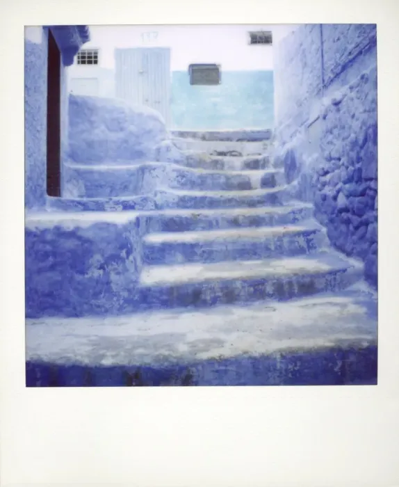 Framed Print : Polaroid of traditional bluewashed steps Framed Print : Polaroid of traditional bluewashed steps