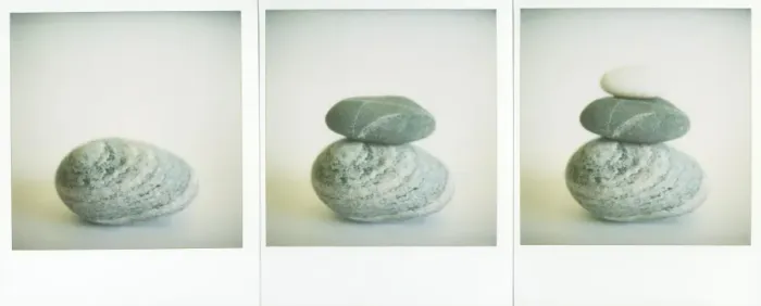Framed Print : Polaroid triptych of sea-worn pebbles created using three Polaroid images Framed Print : Polaroid triptych of sea-worn pebbles created using three Polaroid images