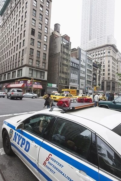 Police car on Broadway, Manhattan, New York City, New York, United States of America