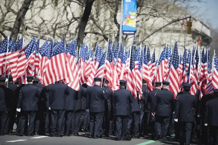 Framed Print : Police carrying American flags, St. Patricks Day celebrations on 5th Avenue Framed Print : Police carrying American flags, St. Patricks Day celebrations on 5th Avenue