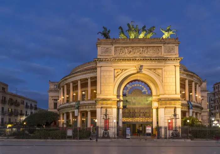 Framed Print : Politeama Theater during blue hour, Palermo, Sicily, Italy, Europe Framed Print : Politeama Theater during blue hour, Palermo, Sicily, Italy, Europe