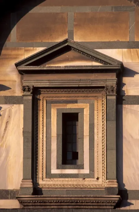 Framed Print : Polychrome marble window of the Baptistery Framed Print : Polychrome marble window of the Baptistery