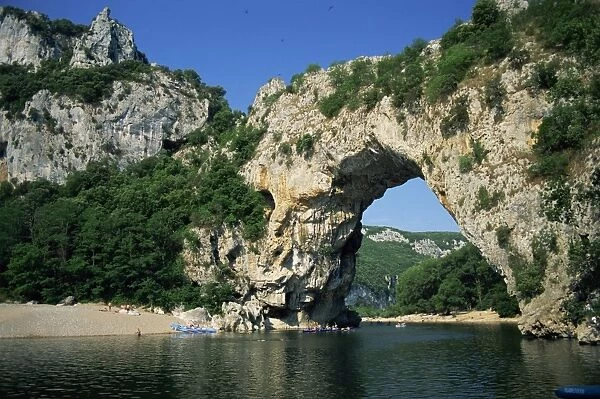 The Pont d Arc, a natural rock arch over the Ardeche River, in the Ardeche Gorges