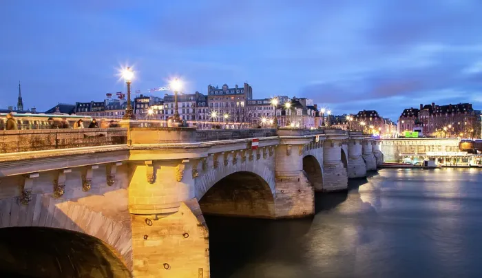 Framed Print : Pont Neuf bridge and River Seine, with old houses, Paris, France Framed Print : Pont Neuf bridge and River Seine, with old houses, Paris, France