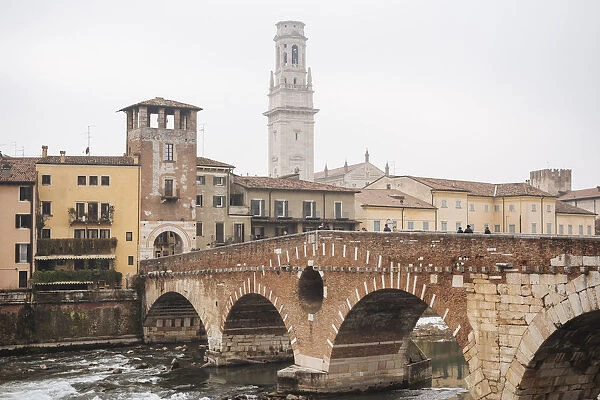 Ponte Pietra and Old Town of Verona, Veneto Province, Italy, Europe