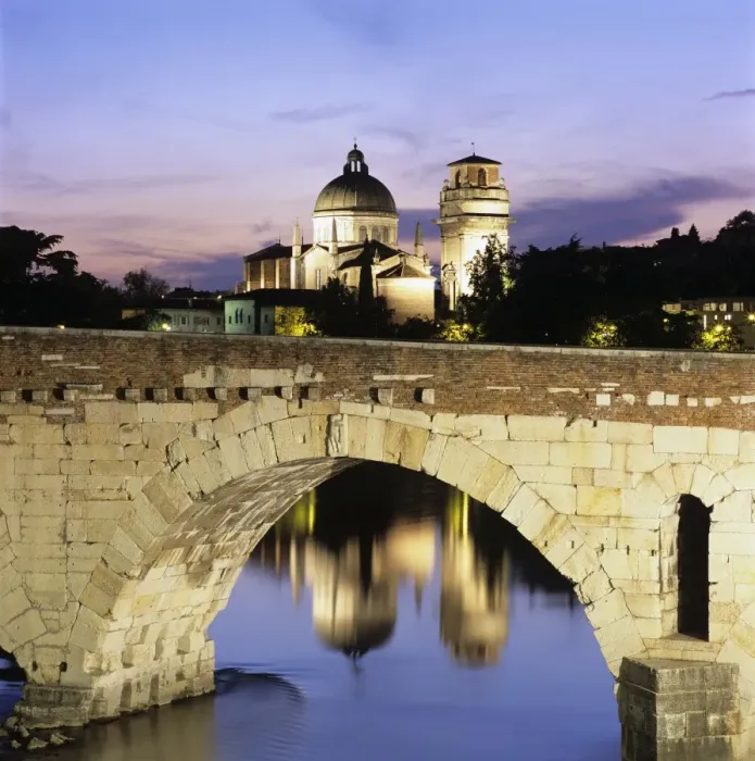 Framed Print : Ponte Pietra and the River Adige with San Giorgio in Braida at dusk, Verona, UNESCO World Heritage Site, Veneto, Italy, Europe Framed Print : Ponte Pietra and the River Adige with San Giorgio in Braida at dusk, Verona, UNESCO World Heritage Site, Veneto, Italy, Europe
