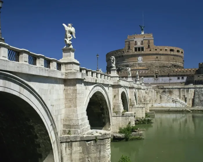 Framed Print : Ponte S. Angelo over the River Tevere and Castle in the city of Rome, Lazio