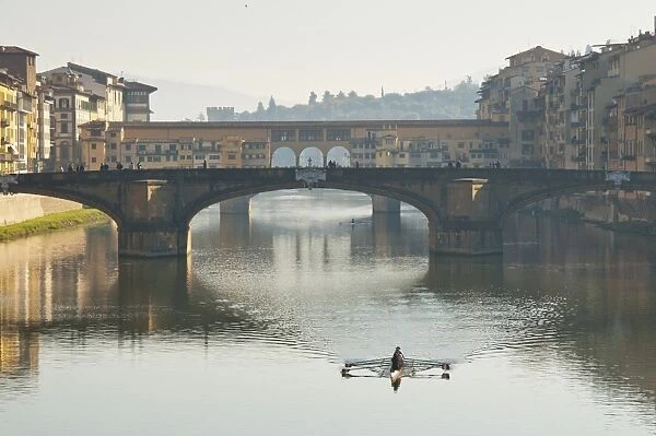 Ponte Santa Trinita and Ponte Vecchio over the River Arno, Florence, UNESCO World Heritage Site