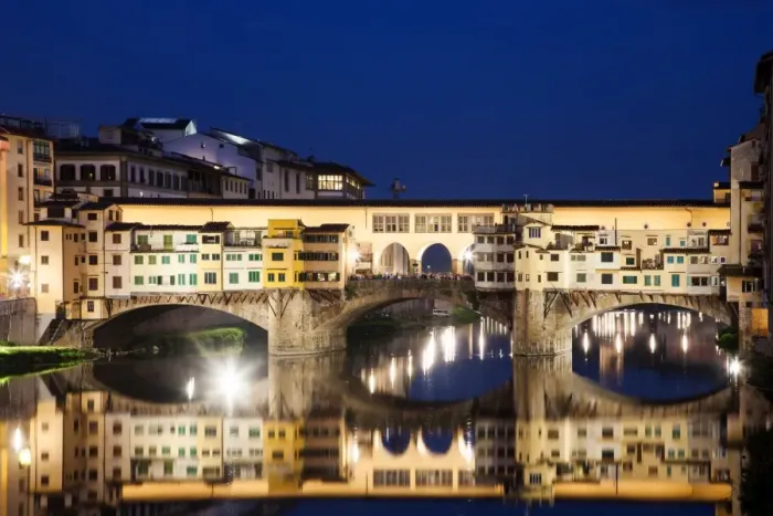 Framed Print : Ponte Vecchio at night reflecting in River Arno, Florence, UNESCO World Heritage Site Framed Print : Ponte Vecchio at night reflecting in River Arno, Florence, UNESCO World Heritage Site