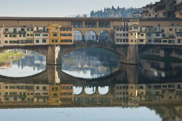 Framed Print : Ponte Vecchio reflected in the River Arno, Florence, UNESCO World Heritage Site Framed Print : Ponte Vecchio reflected in the River Arno, Florence, UNESCO World Heritage Site