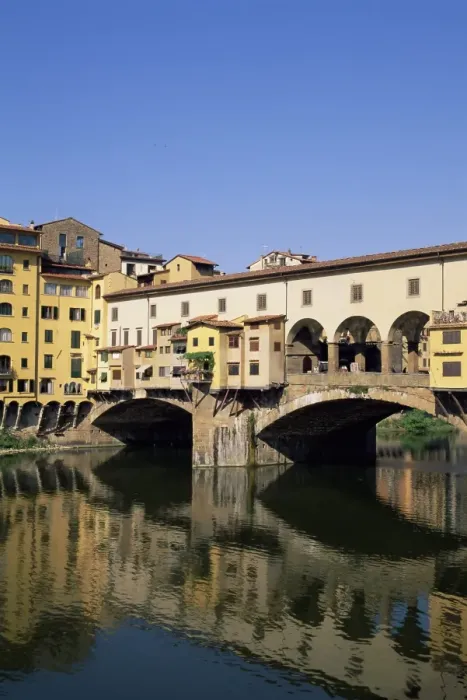 Framed Print : Ponte Vecchio reflected in the water of the Arno River