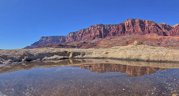 A pool of water reflecting the summit of Johnson Point below Vermilion Cliffs, Glen Canyon Recreation Area, Arizona, United States of America, North America