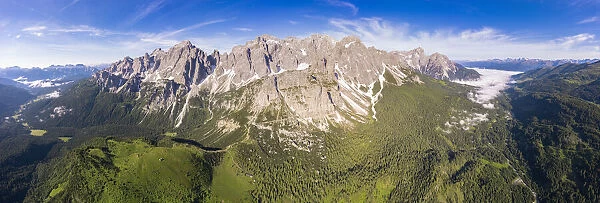 Popera group, Cima Undici, Croda Rossa di Sesto, Passo di Monte Croce, aerial view