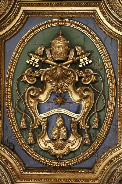Popes coat of arms in San Clemente basilica, Rome, Lazio, Italy, Europe