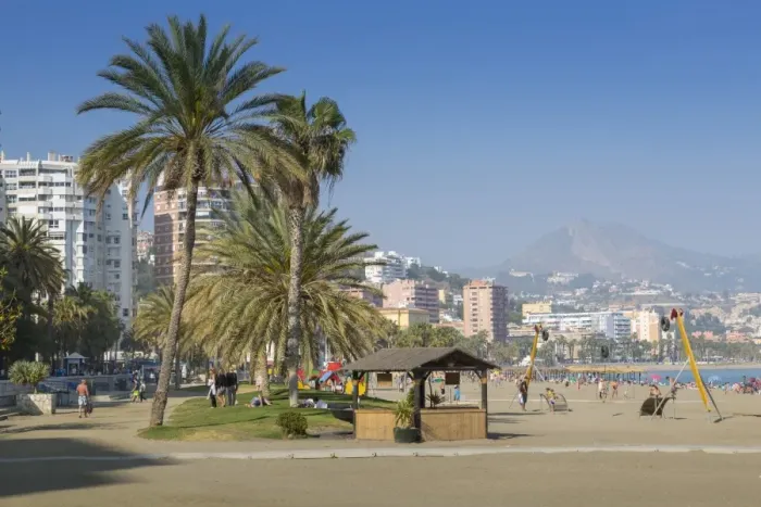 Framed Print : Popular urban beach of Playa la Malagueta, Malaga, Costa del Sol, Andalusia, Spain Framed Print : Popular urban beach of Playa la Malagueta, Malaga, Costa del Sol, Andalusia, Spain