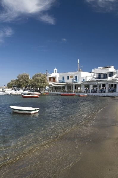 Port with several restaurants, village of Pollonia, Milos, Cyclades, Greek Islands