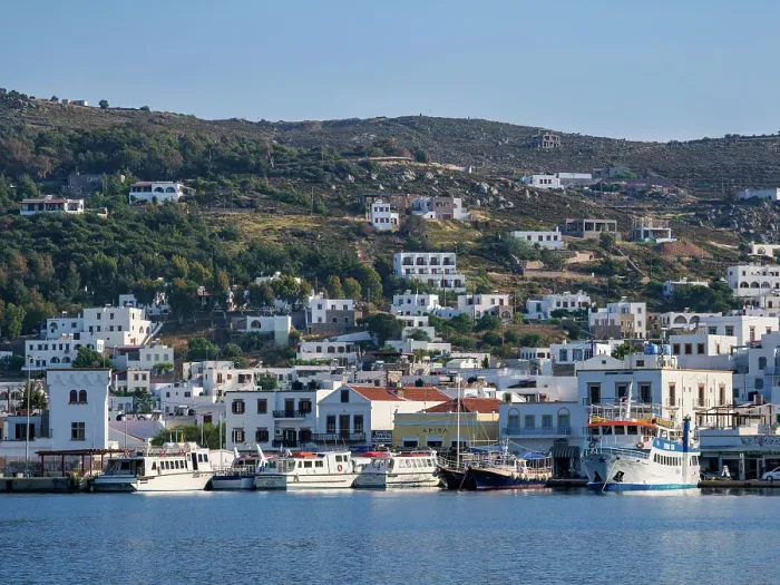 Framed Print : Port in Skala, Patmos Island, Dodecanese, Greek Islands, Greece, Europe Framed Print : Port in Skala, Patmos Island, Dodecanese, Greek Islands, Greece, Europe