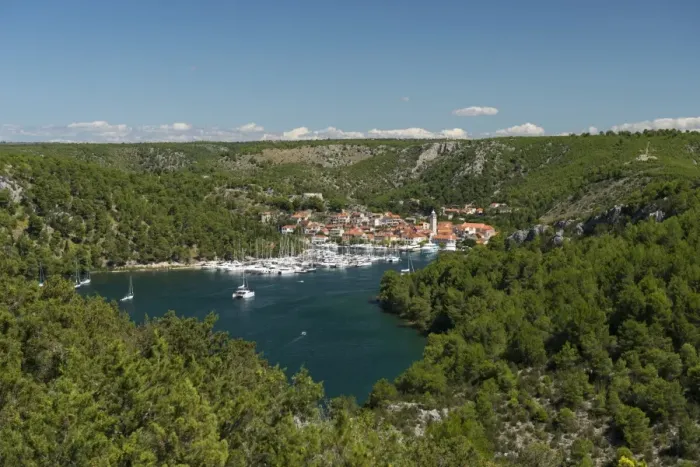 Framed Print : Port of Skradin and boats, Croatia, Europe Framed Print : Port of Skradin and boats, Croatia, Europe