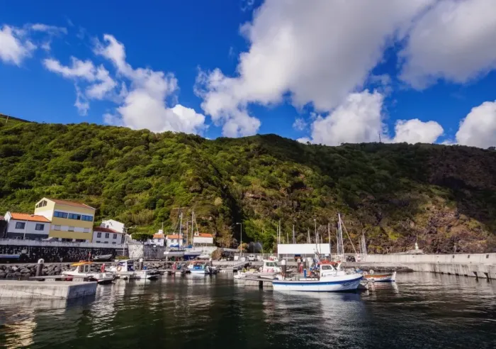Framed Print : Port in Velas, Sao Jorge Island, Azores, Portugal, Atlantic, Europe