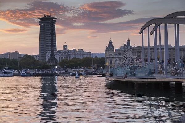 Port Vell at sunset, Barcelona, Catalonia, Spain, Europe