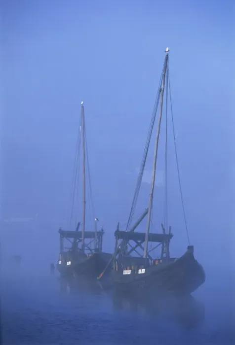 Framed Print : Two port wine barges in the mist on the River Douro in Oporto (Porto) Framed Print : Two port wine barges in the mist on the River Douro in Oporto (Porto)